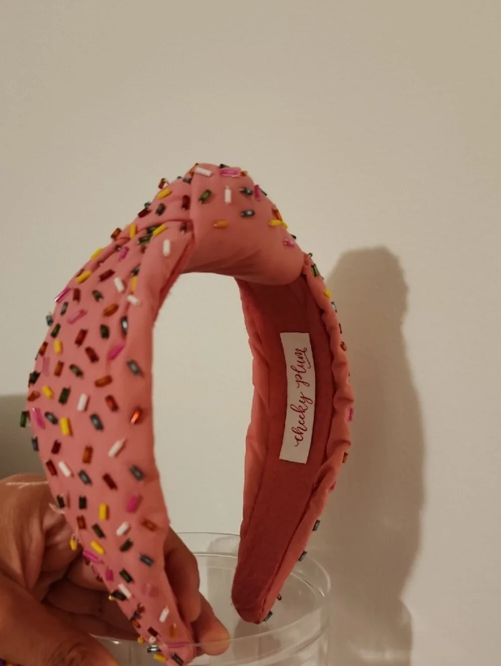 cheeky plum Pink Beaded Knot Headband with Multicolor Seed Beads